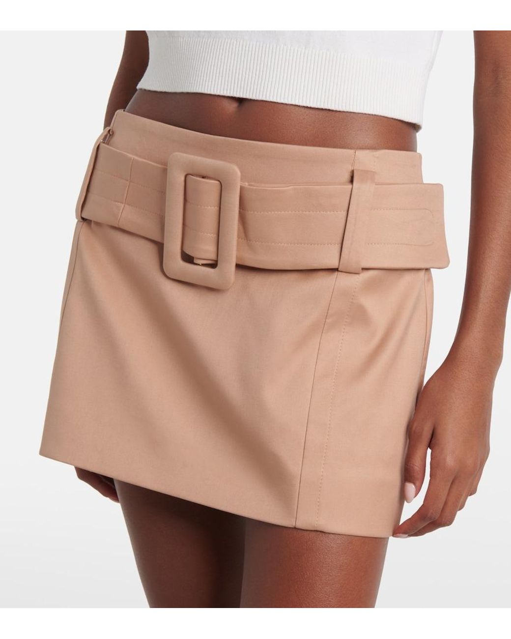 Patou Natural Belted Cotton Twill Miniskirt