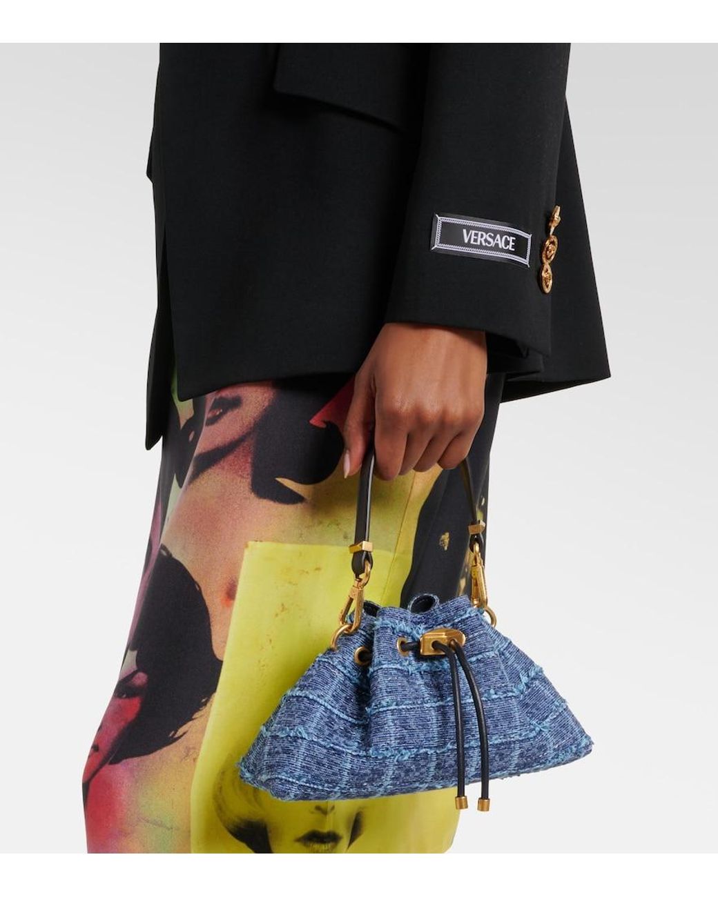 Jimmy Choo Blue Cinch Small Bucket Bag
