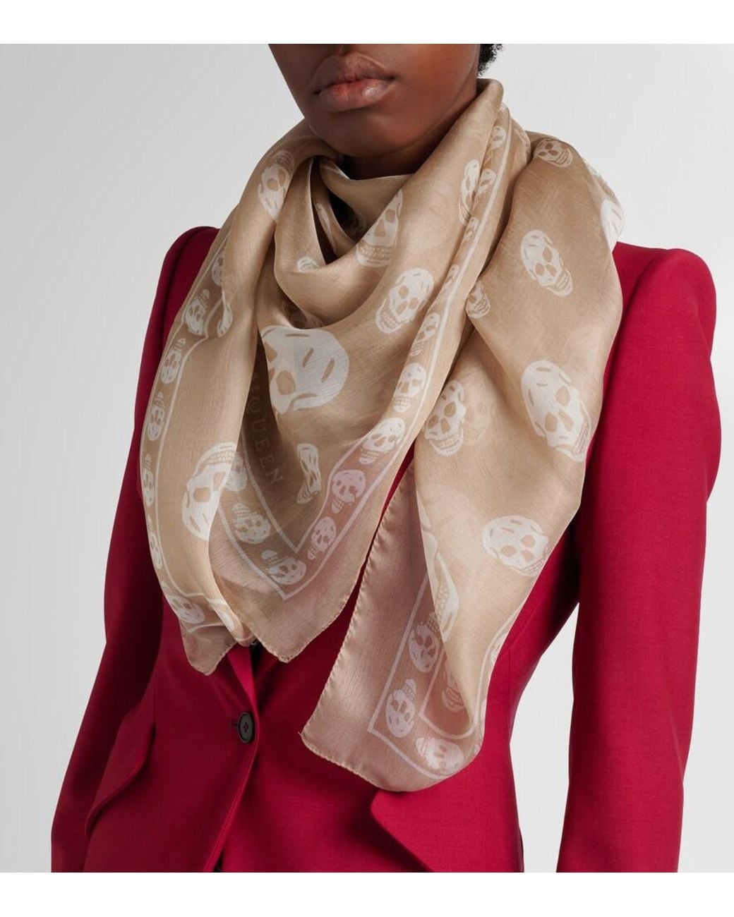 McQueen Natural Skull Silk Scarf