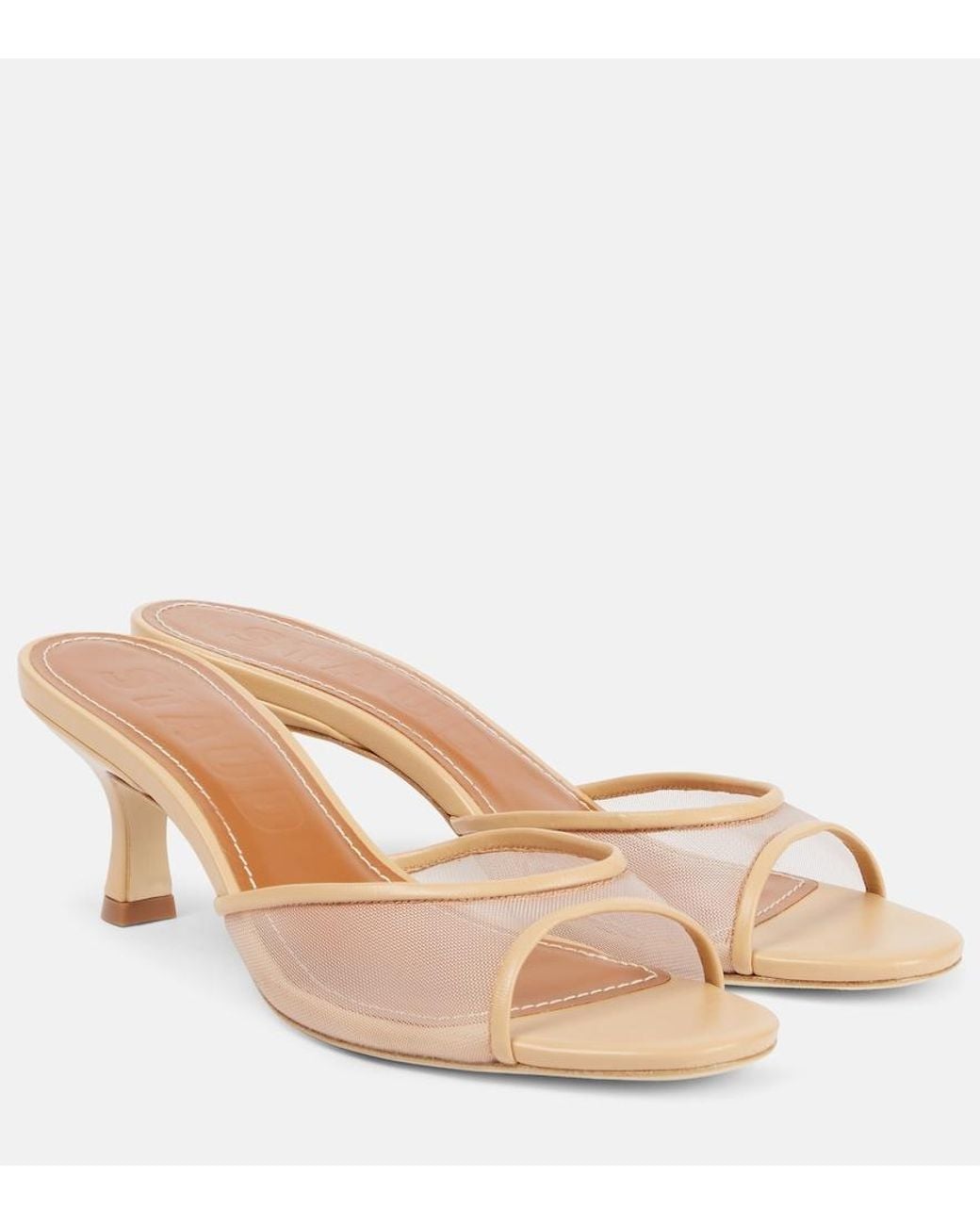 Staud Natural Brigitte 55 Leather-Trimmed Mesh Mules