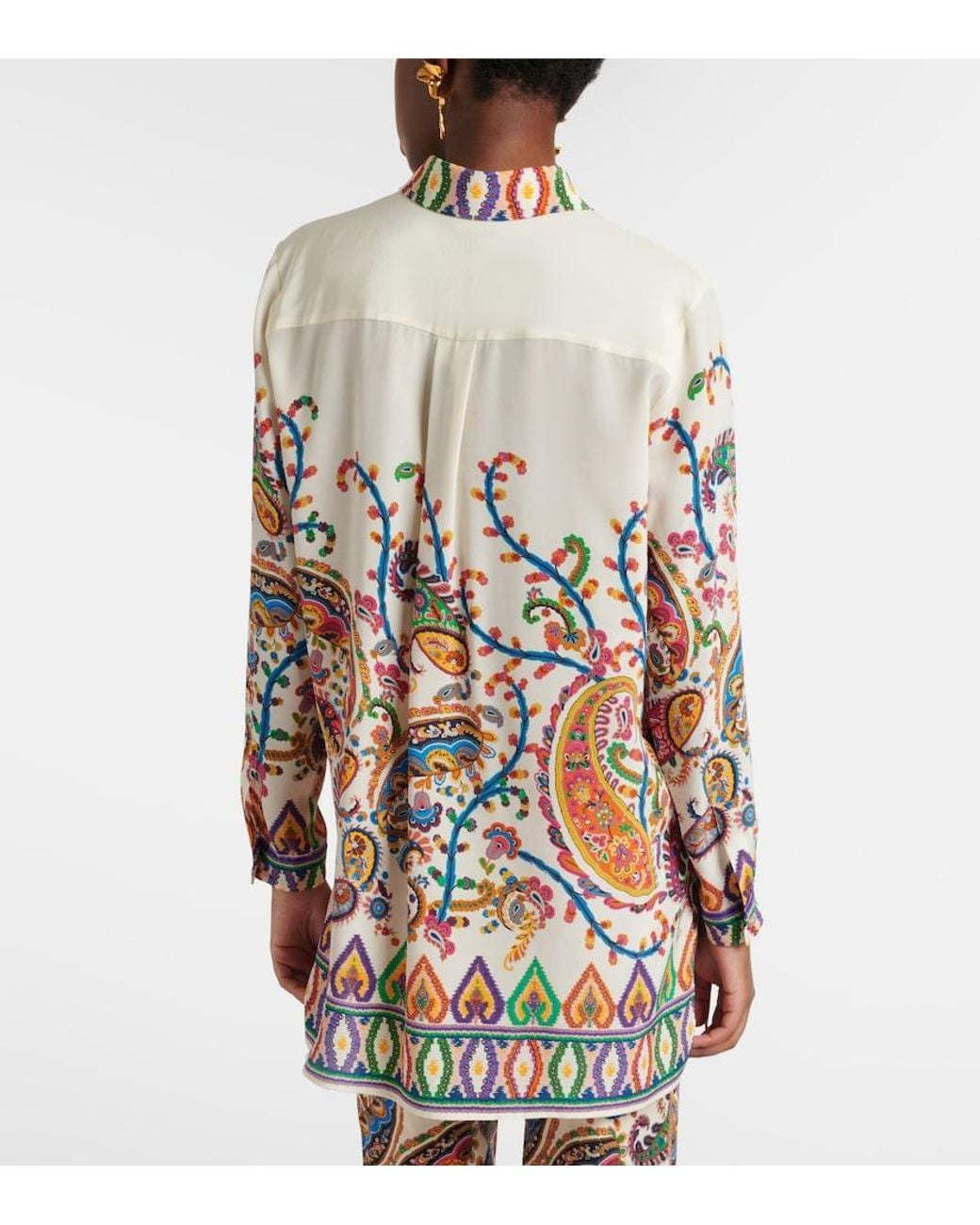 Etro White Paisley Printed Silk Shirt
