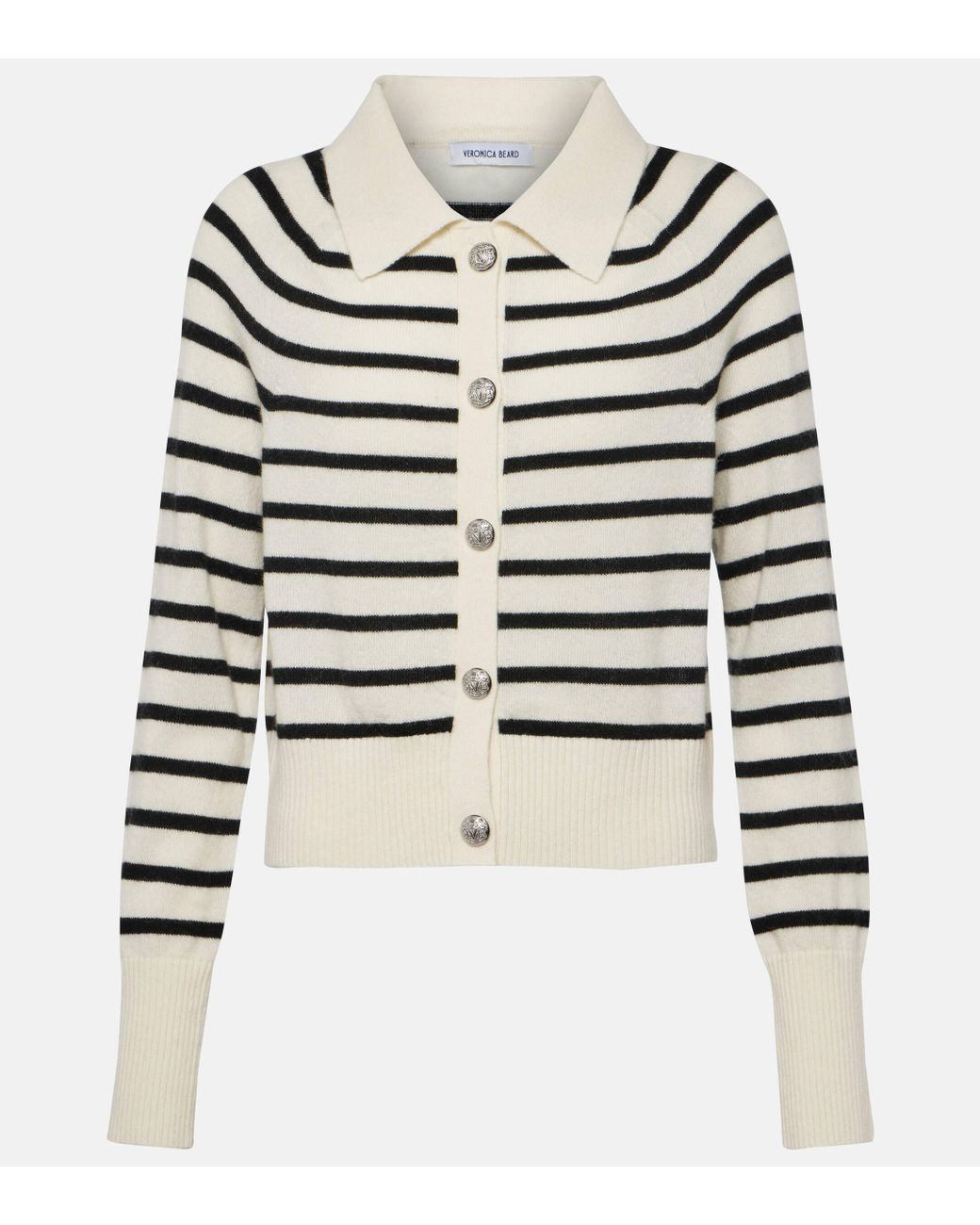 Veronica Beard Cheshire Striped Cashmere Cardigan in White | Lyst Canada