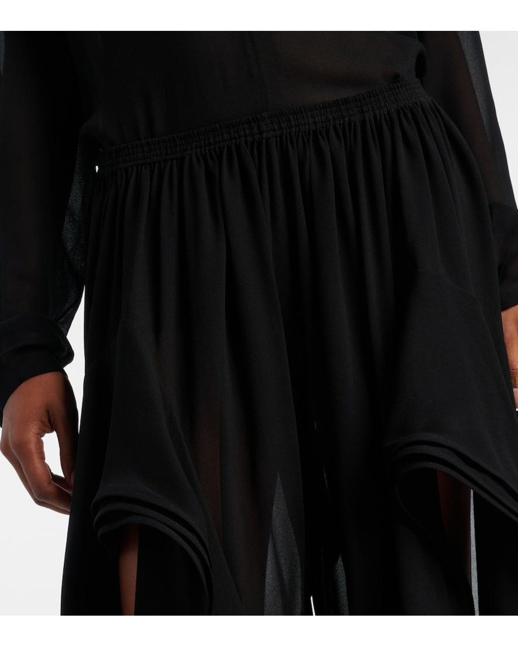 Alaïa Black Low-Rise Georgette Wide-Leg Pants