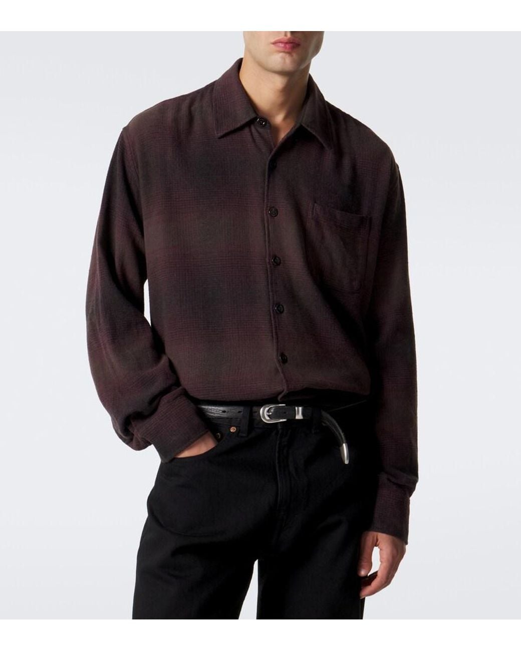 Our Legacy Brown Above Checked Cotton-Blend Shirt for men