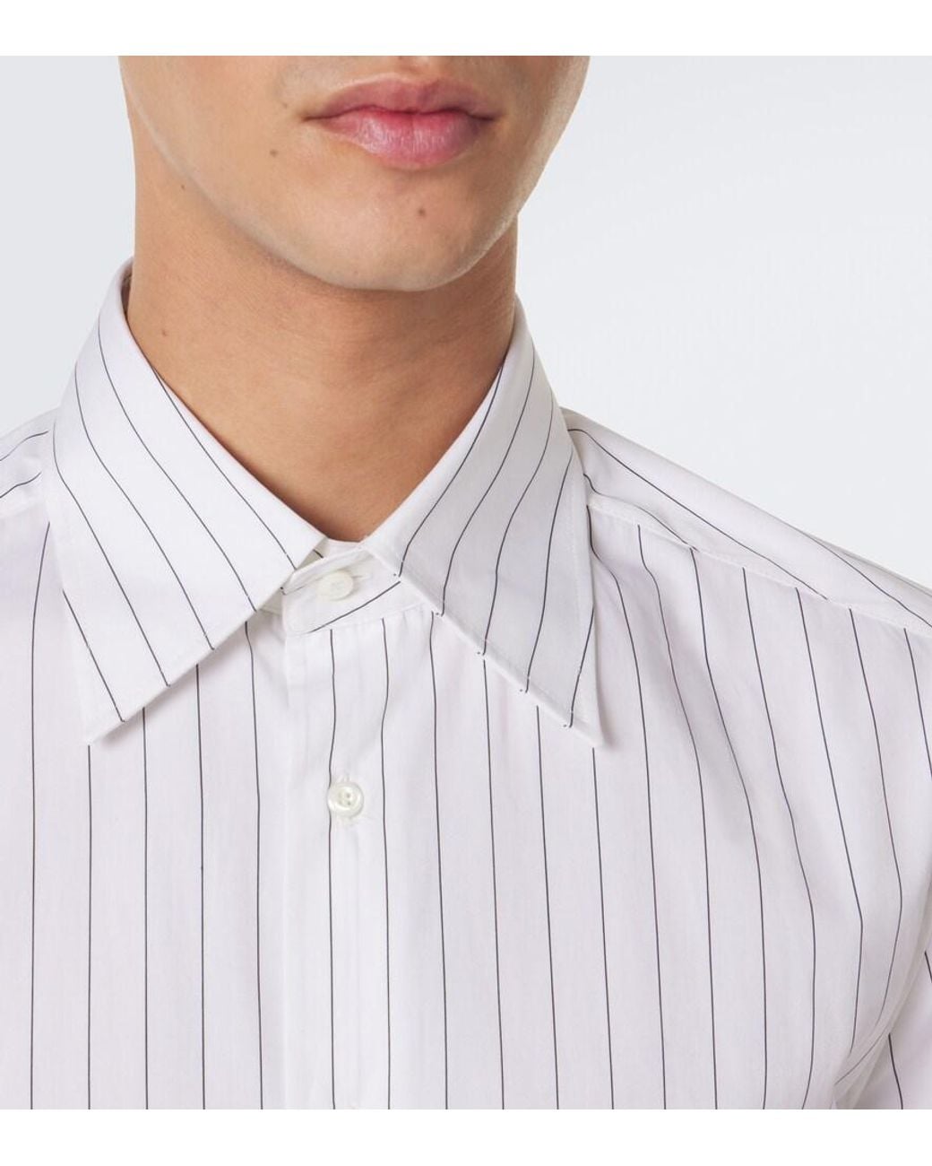 Brunello Cucinelli White Pinstriped Cotton Poplin Shirt for men