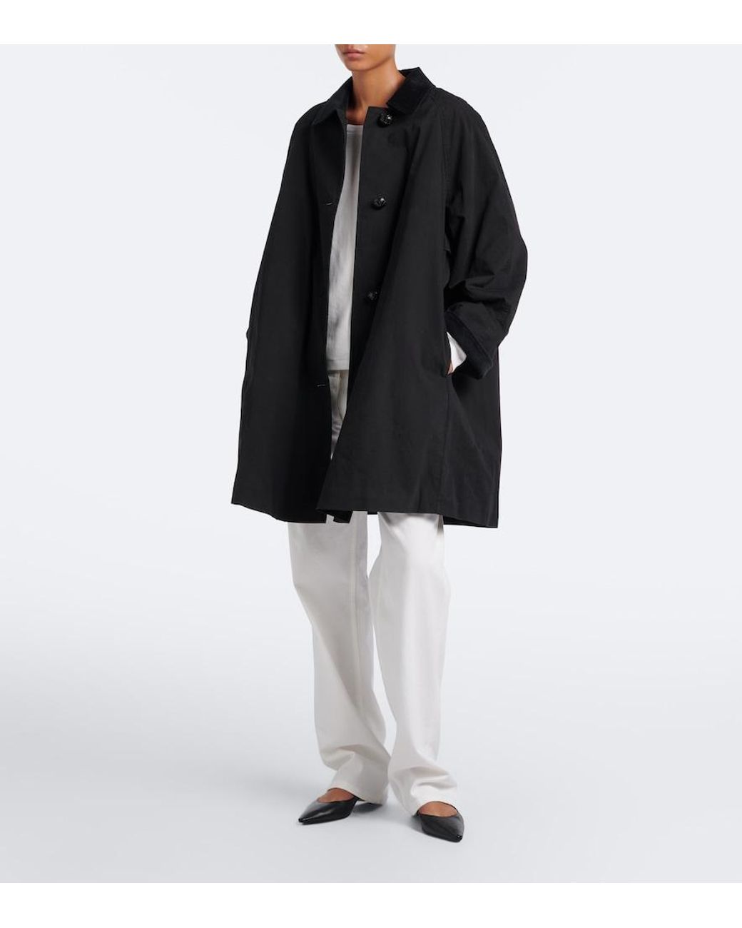 The Row Black Ina Cotton Gabardine Coat