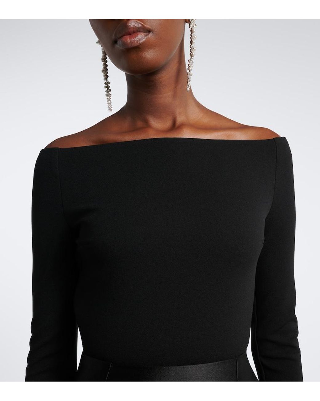 Solace London Black Winslow Off-Shoulder Satin And Crepe Gown