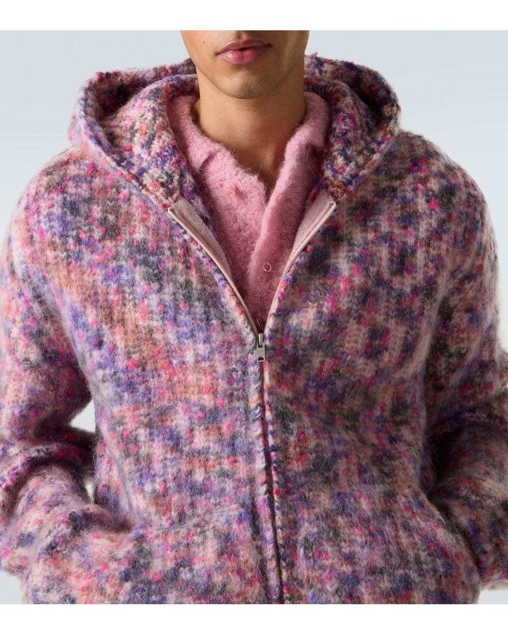 ERL Purple Hooded Wool, Mohair, And Cotton-Blend Cardigan for men