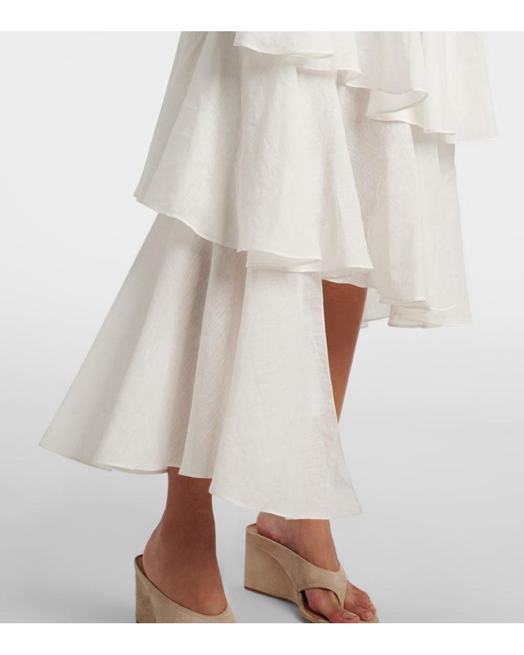 Alaïa White Asymmetric Cotton And Linen Midi Skirt
