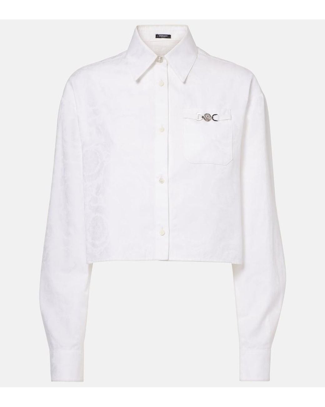 Versace White Barocco Jacquard Cropped Cotton Shirt