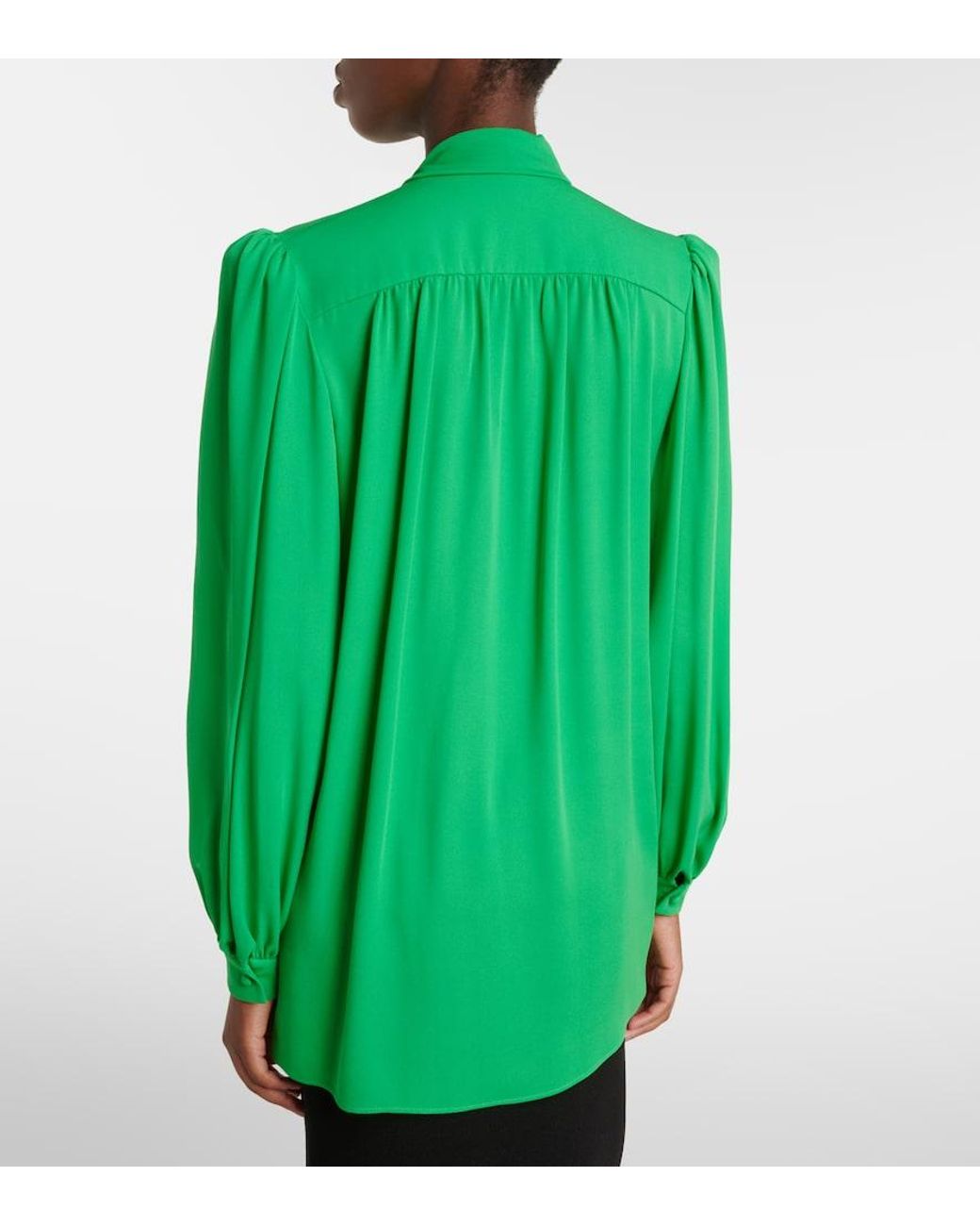 Valentino Garavani Green Tie-Neck Silk Georgette Blouse