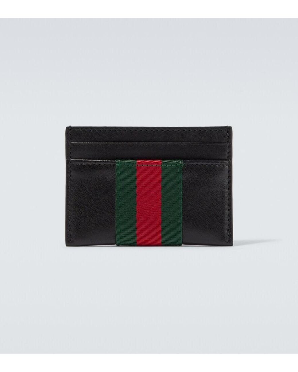 Gucci Black Web Trademark Leather Card Holder for men