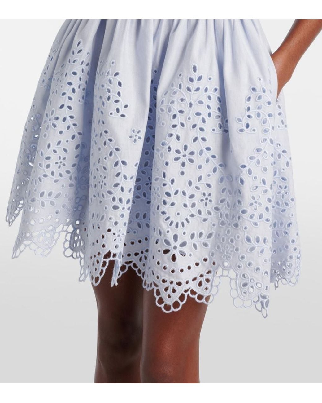 Self-Portrait Blue Embroidered Bow-Detail Cutout Minidress