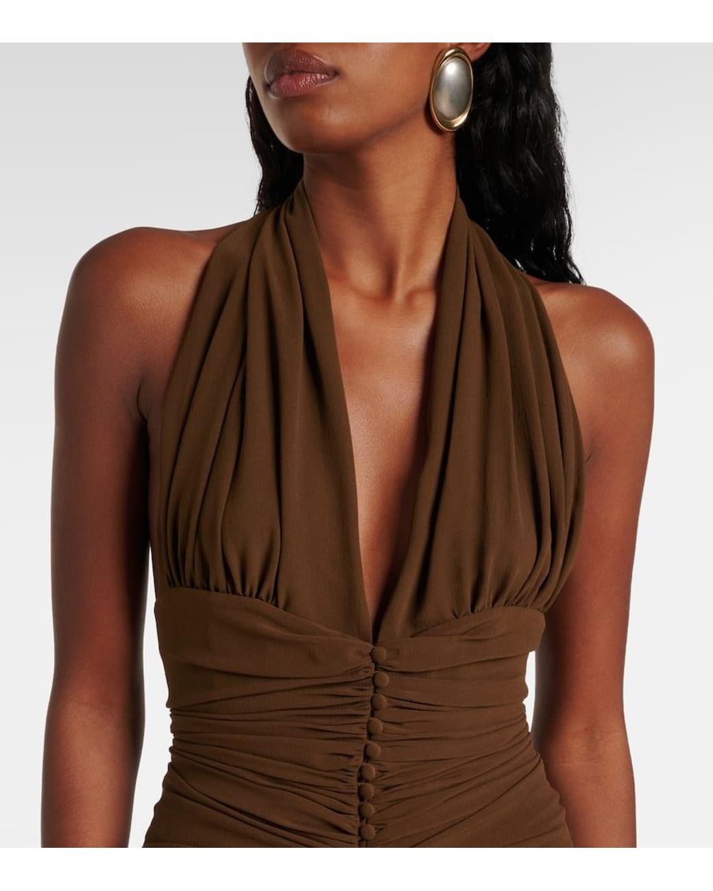 saint laurent brown dress Saint Laurent Cowl-Back Dress In Parachute Canvas - Brown - Women