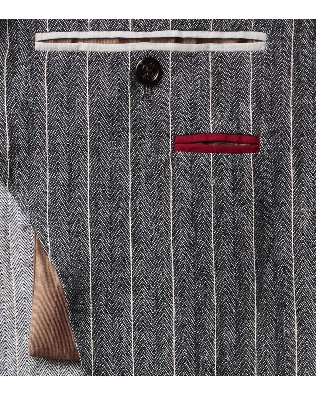 Brunello Cucinelli Black Chalk Stripe Linen Suit for men