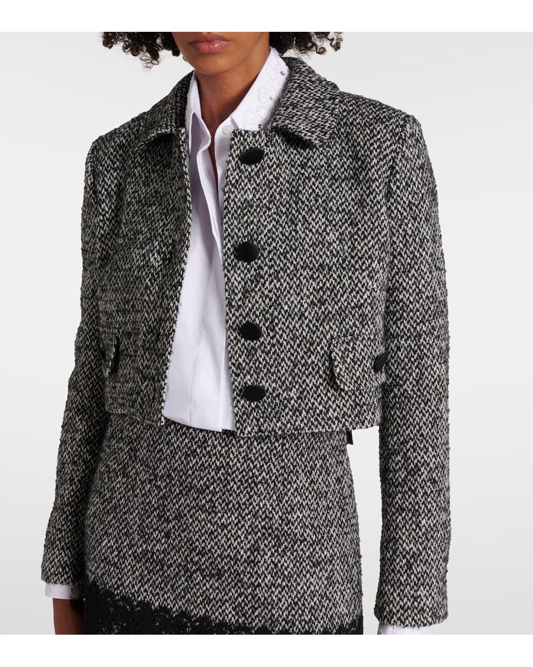 Dolce & Gabbana Black Cropped Wool-Blend Tweed Jacket