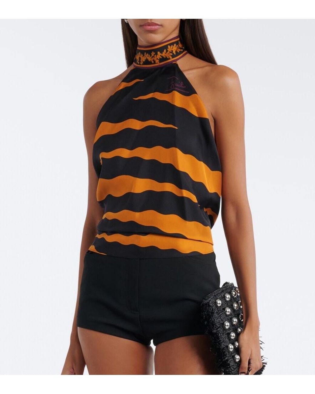 Emilio Pucci Yellow Fiamme Silk Twill Halterneck Top