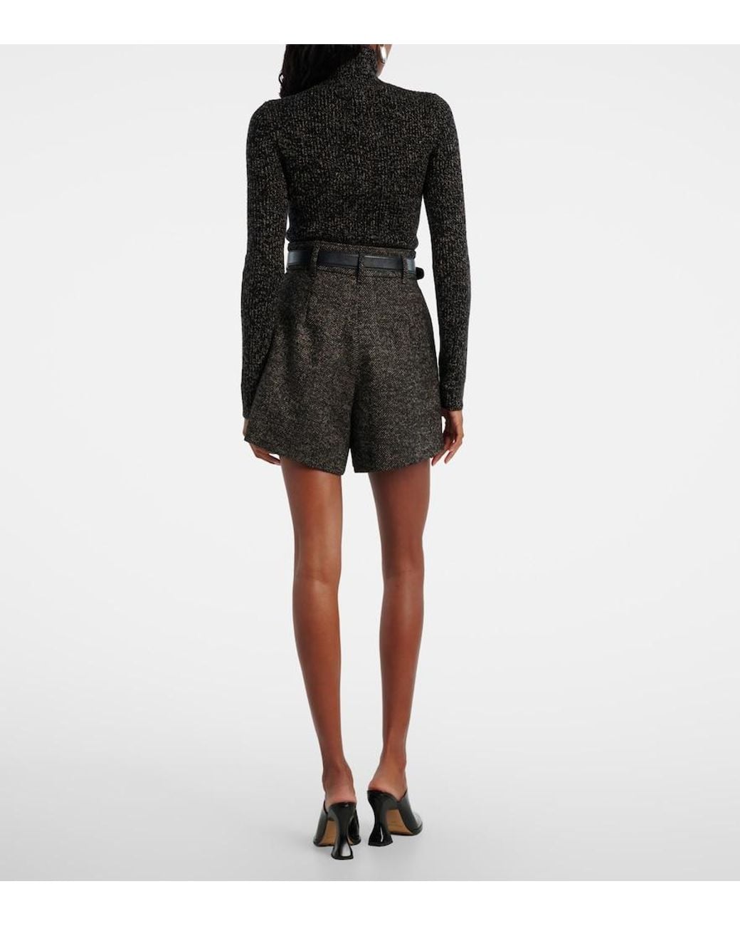 Max Mara Black Herringbone Wool-Blend Shorts