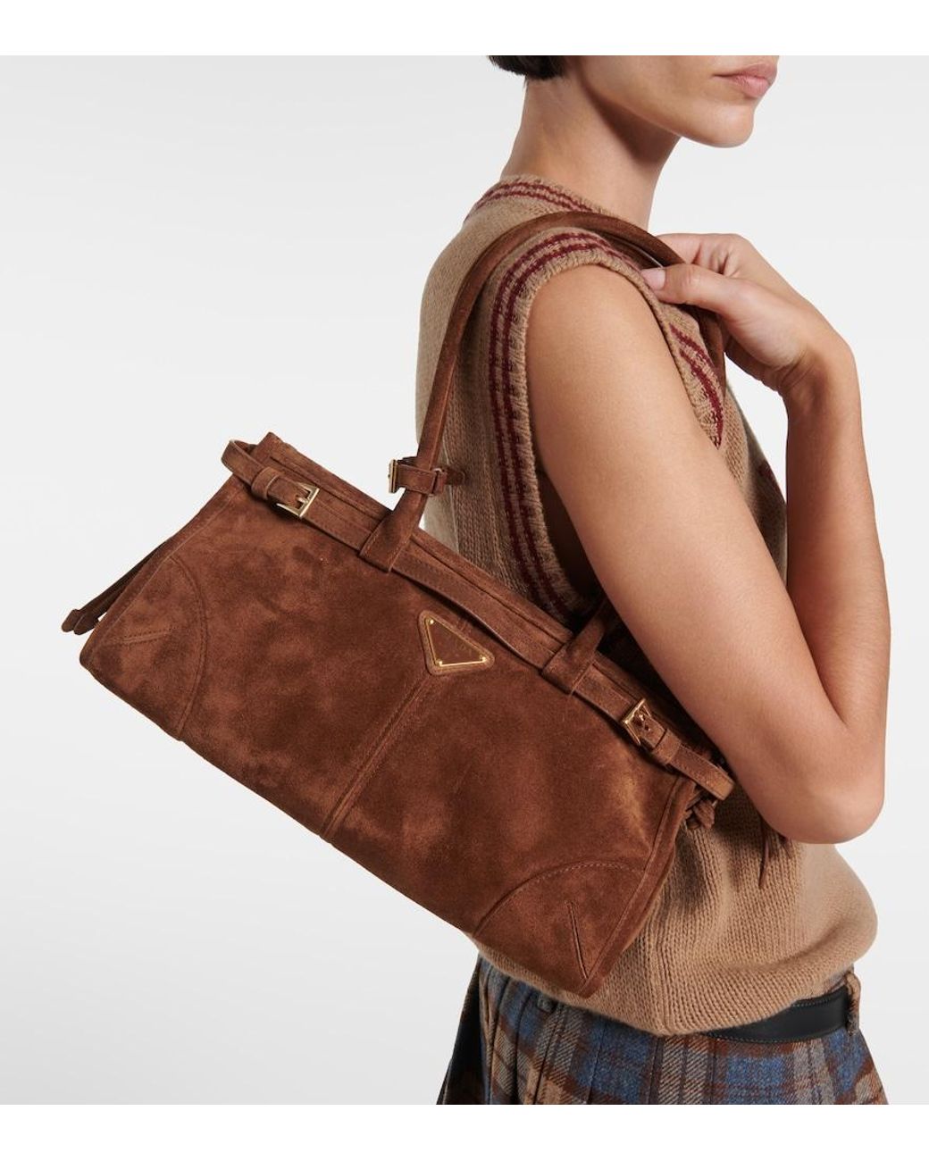 Prada Brown Bonnie Medium Suede Shoulder Bag
