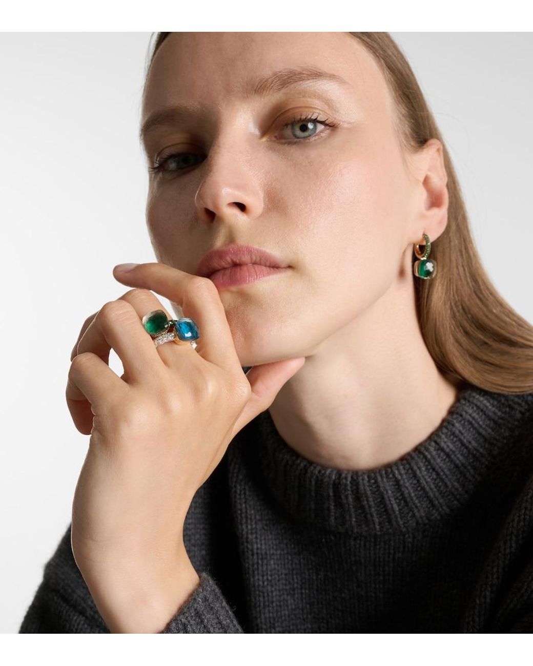 Pomellato Nudo 18kt Gold Ring With London Blue Topaz And Diamonds