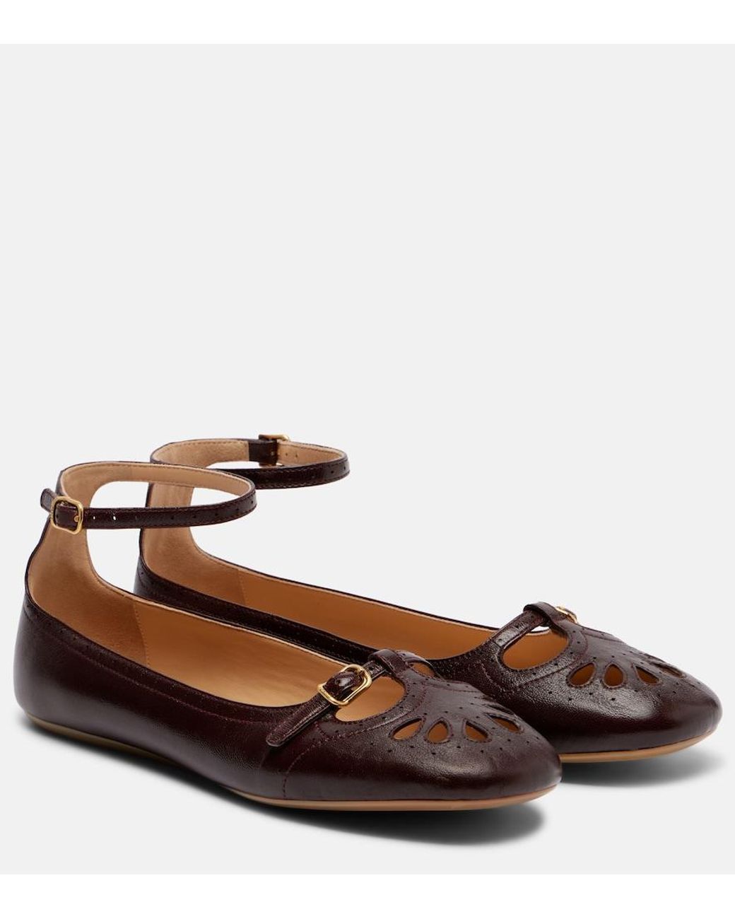 Chloé Brown Misty Cutout Leather Ballet Flats