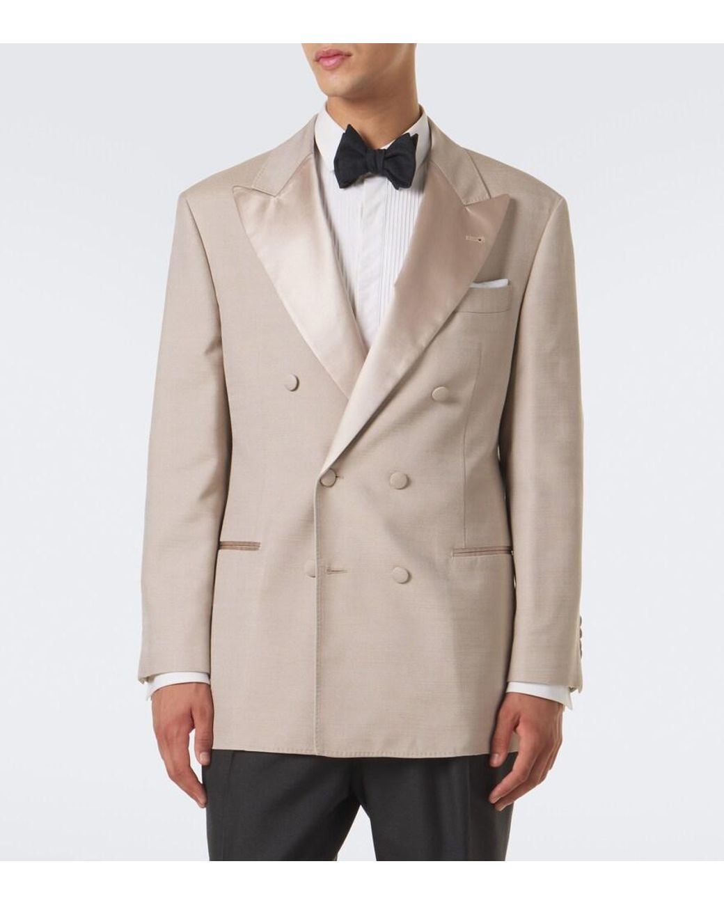 Brunello Cucinelli Natural Double-Breasted Satin-Trimmed Silk Blazer for men
