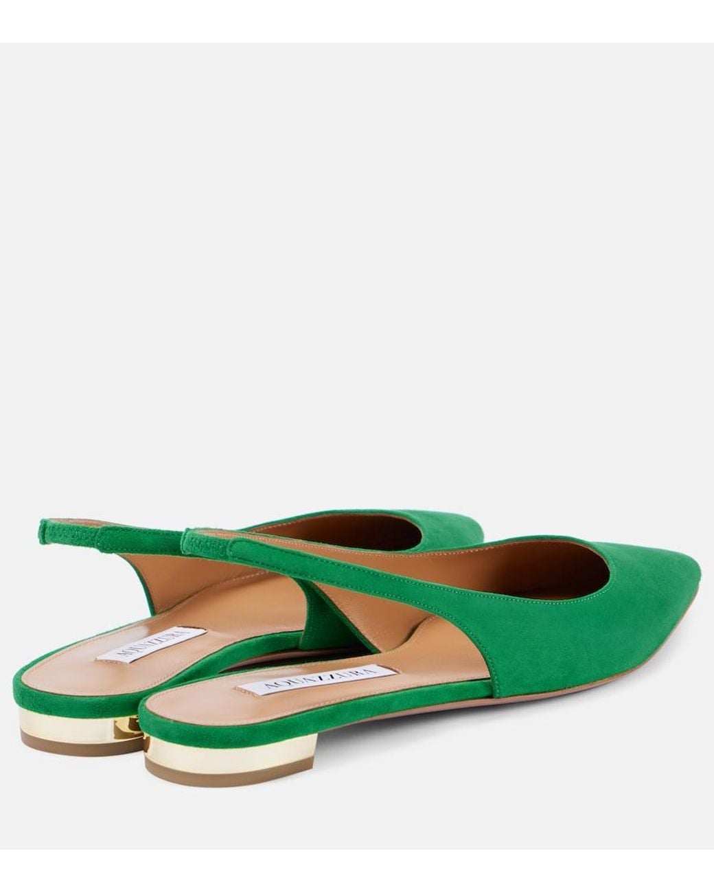 Aquazzura Green Purist Suede Slingback Flats
