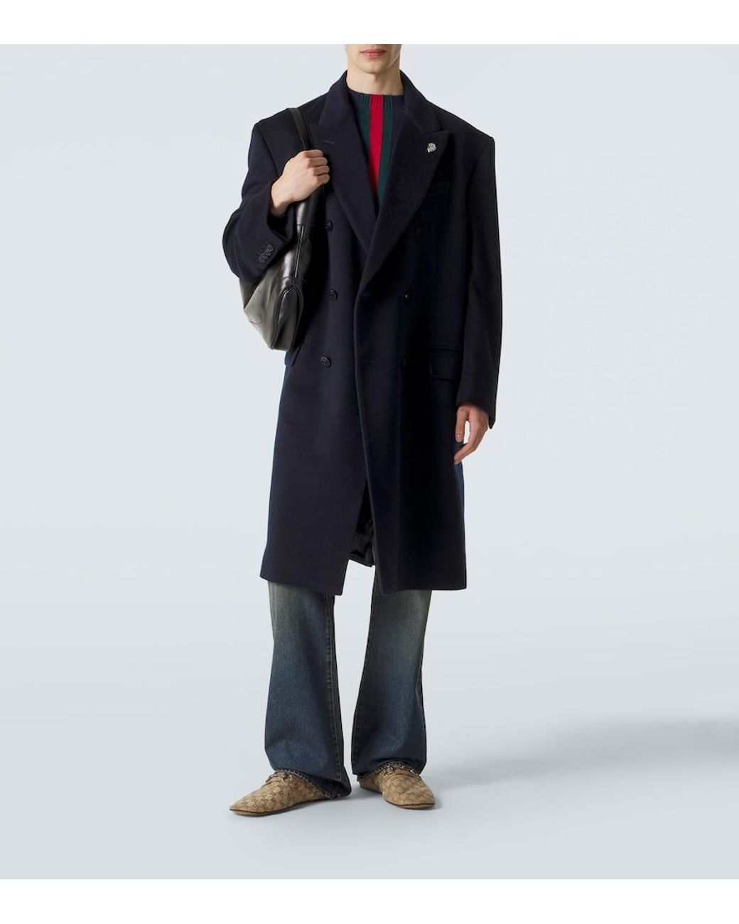 Gucci Blue Double-Breasted Cashmere Coat for men