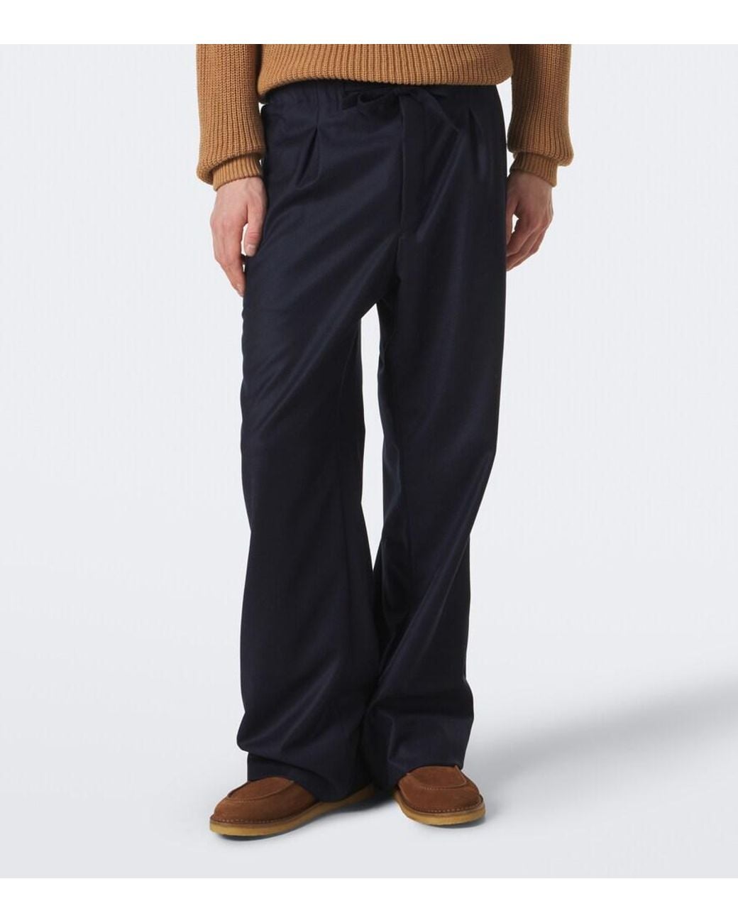 STÒFFA Blue Wool And Cashmere Wide-Leg Pants for men