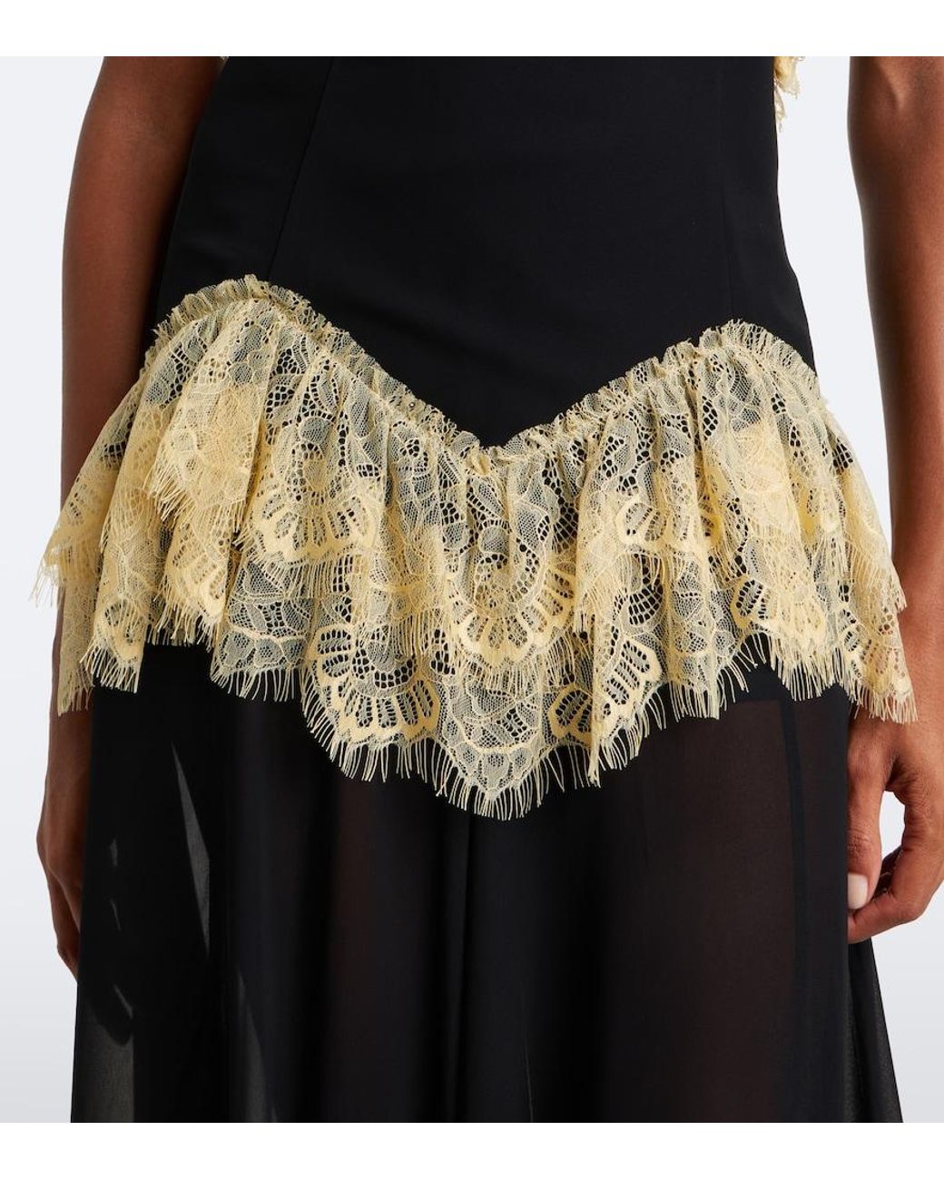 De La Vali Black Estela Lace-Trimmed Georgette Maxi Dress