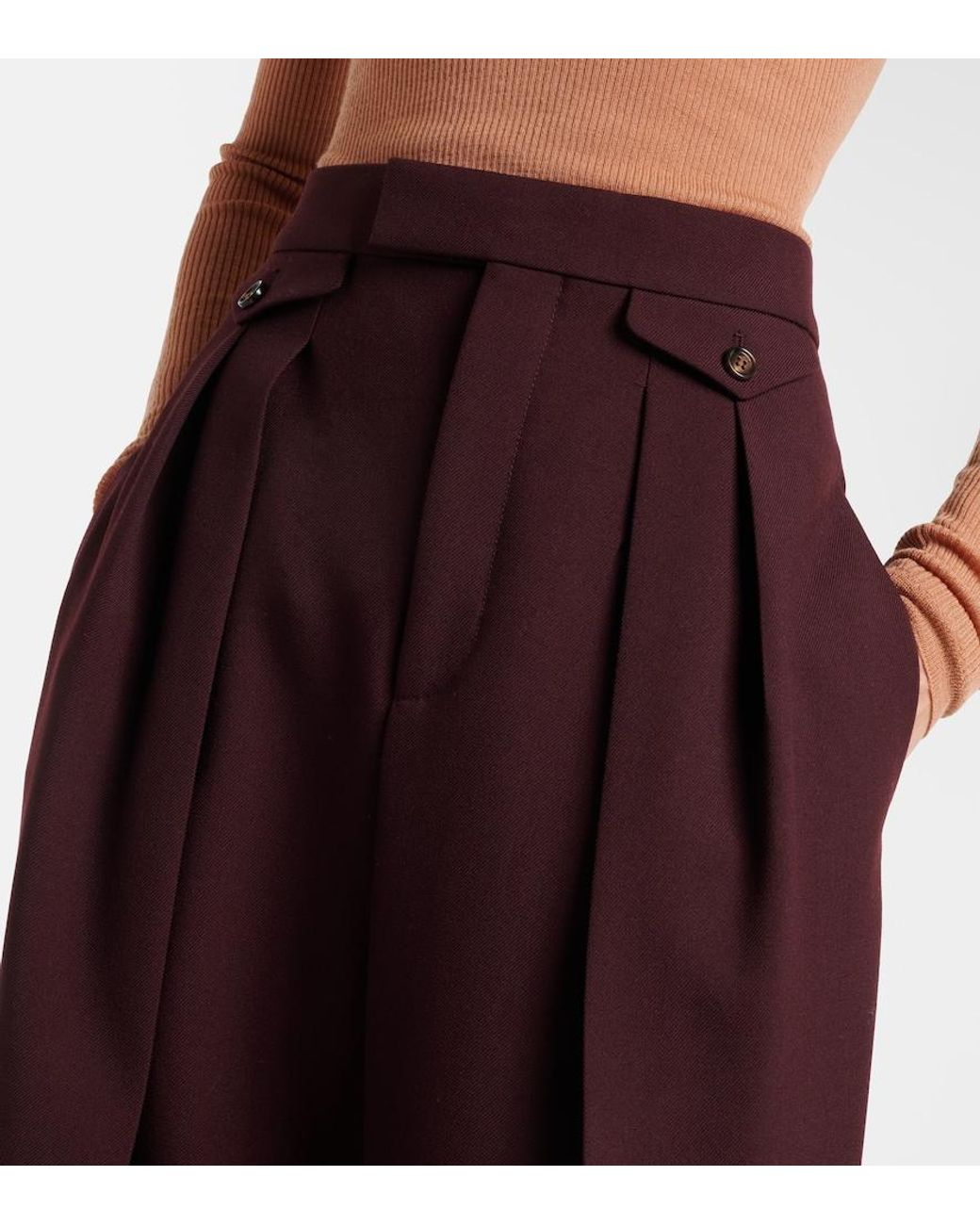 Chloé Red High-Rise Virgin Wool Wide-Leg Pants