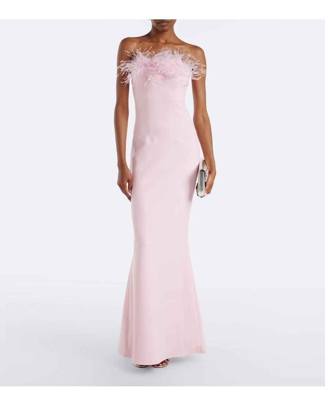 Safiyaa Pink Soshin Feather-Trimmed Crepe Gown
