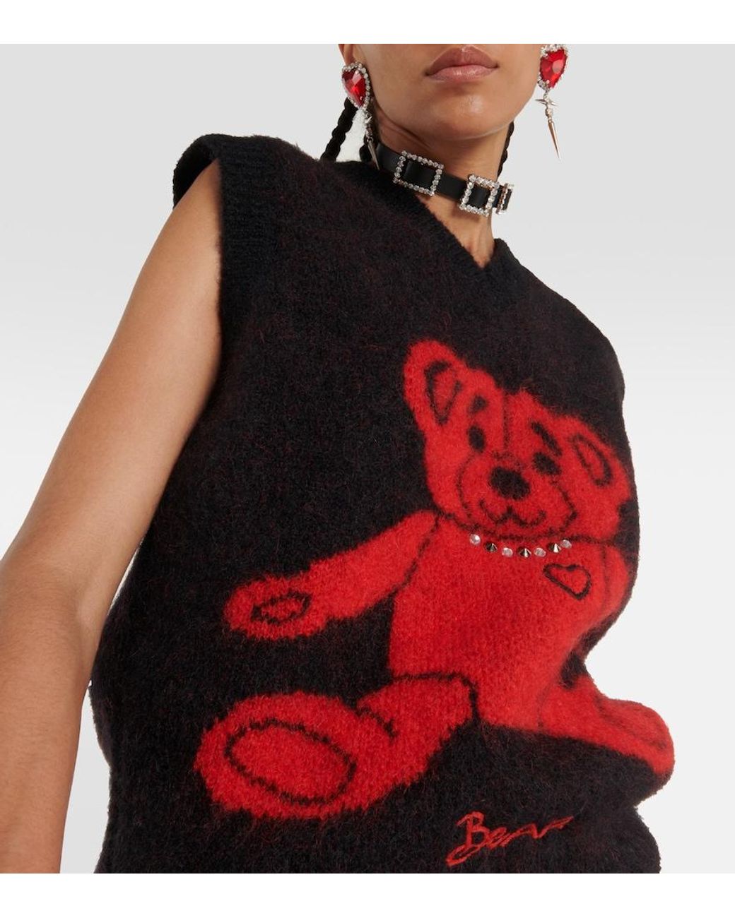 Alessandra Rich Red Bear Wool-Blend Vest