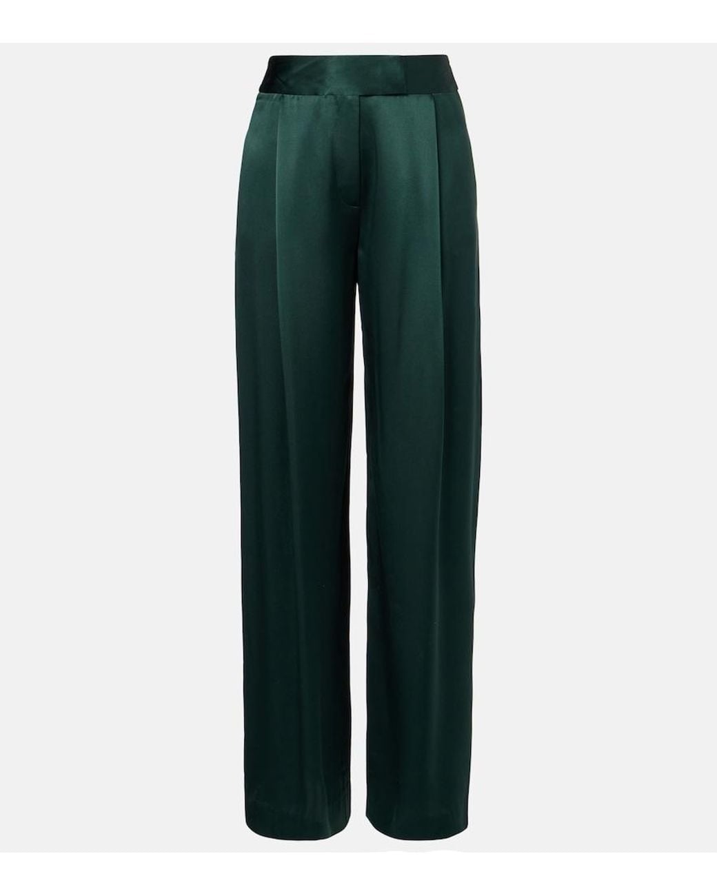 The Sei Green Silk Satin Wide-Leg Pants