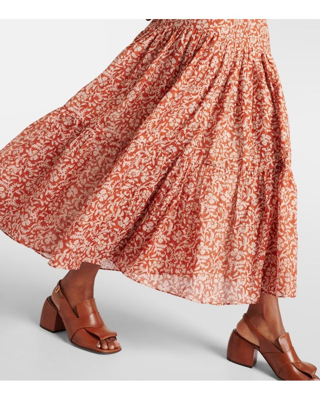 Rixo Orange Brooke Floral Cotton And Silk Midi Dress