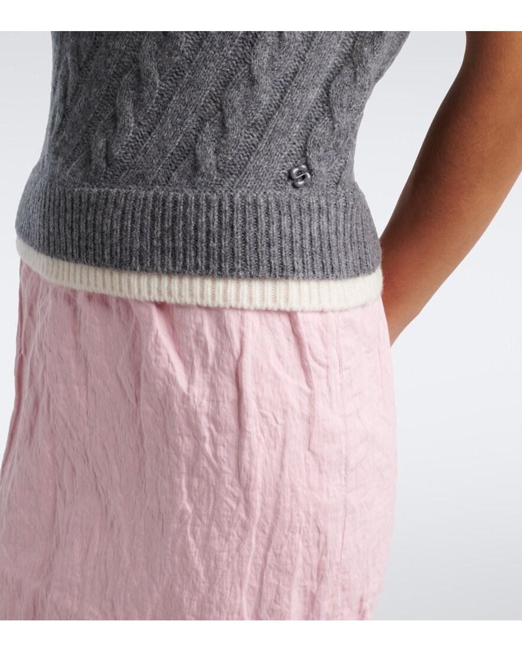 ShuShu/Tong Gray Cable-Knit Off-Shoulder Wool-Blend Sweater