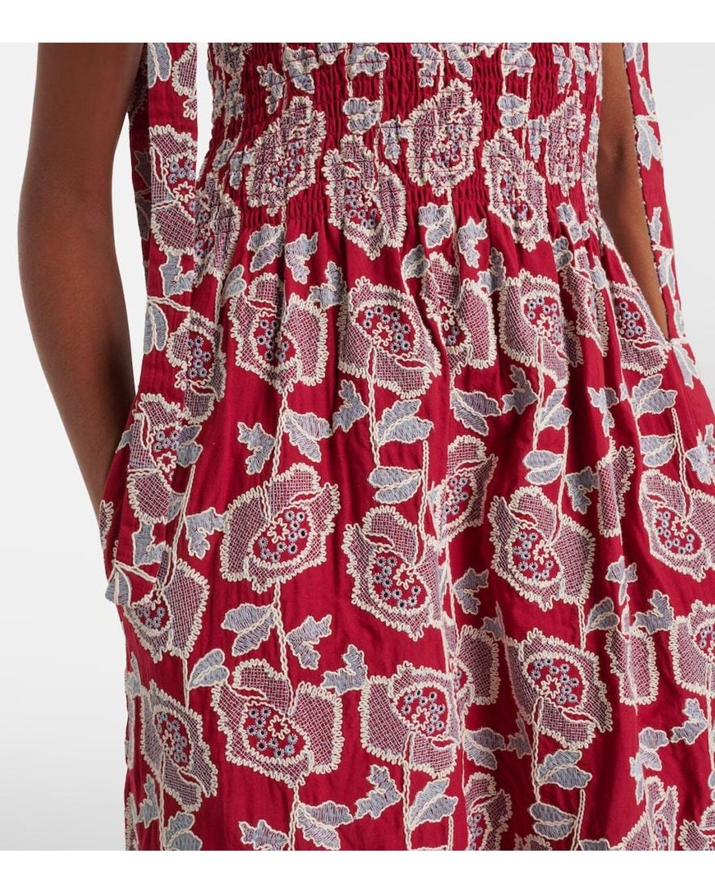 Erdem Red Floral Cotton-Blend Lace Midi Dress