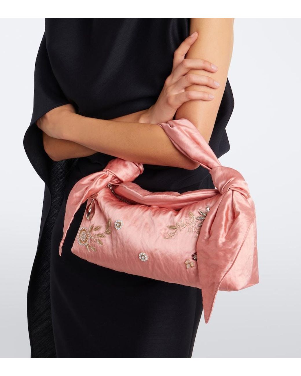 Erdem Pink Bloom E/W Satin Top-Handle Bag