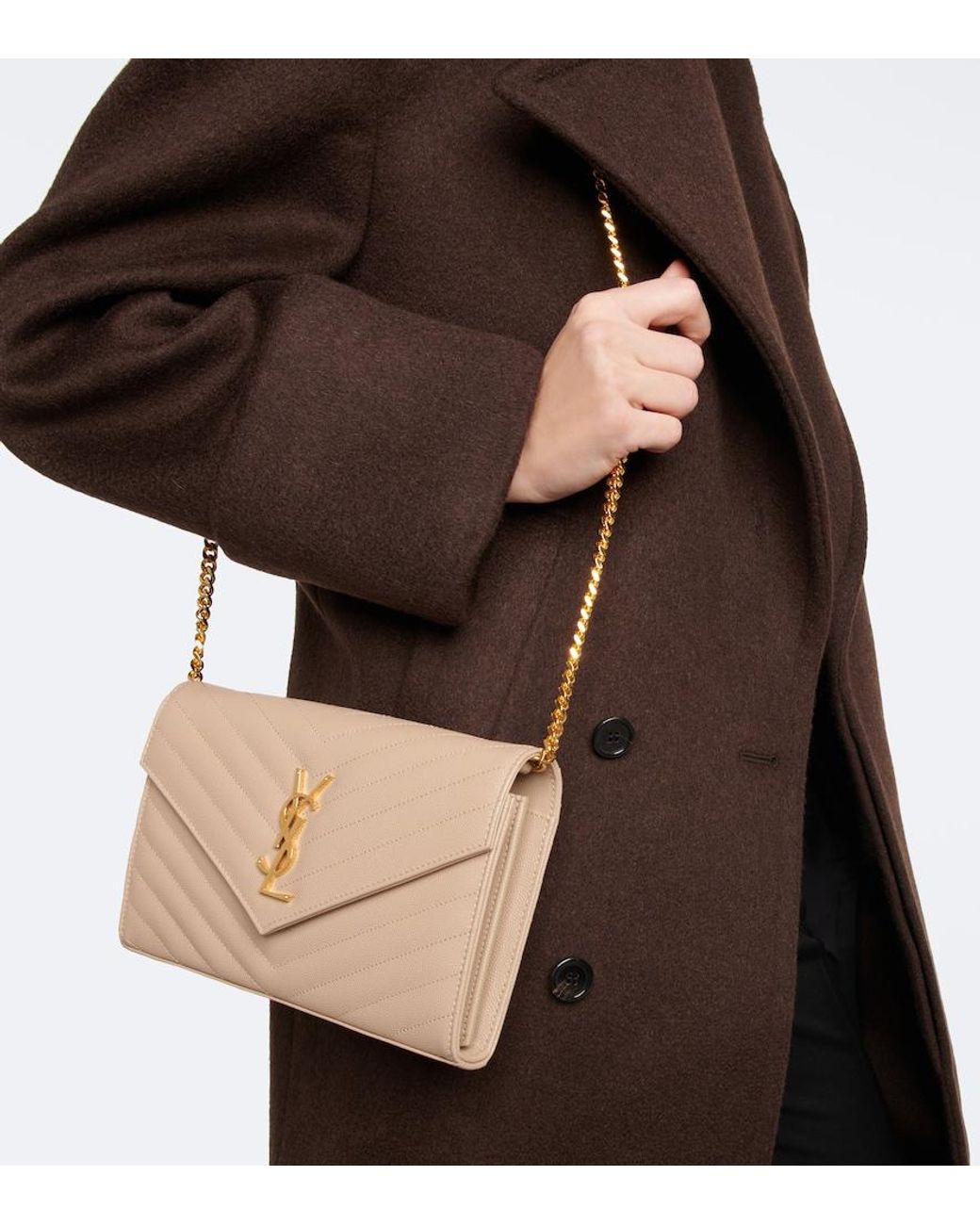 Saint Laurent Natural Cassandre Matelasse Leather Wallet On Chain
