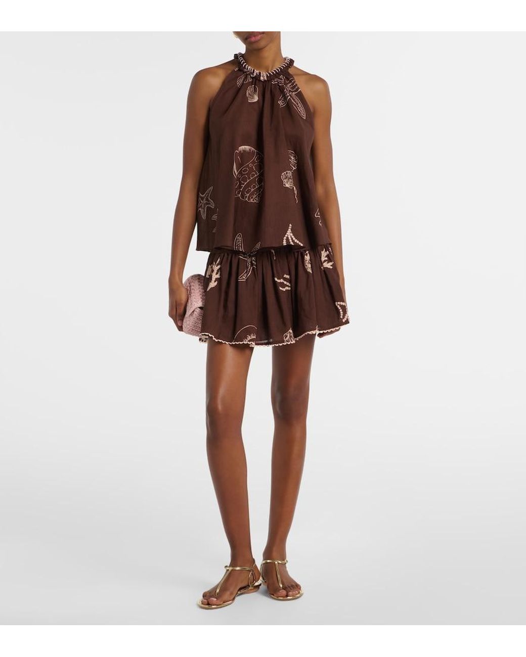 Poupette Brown Colleen Pleated Cotton Miniskirt