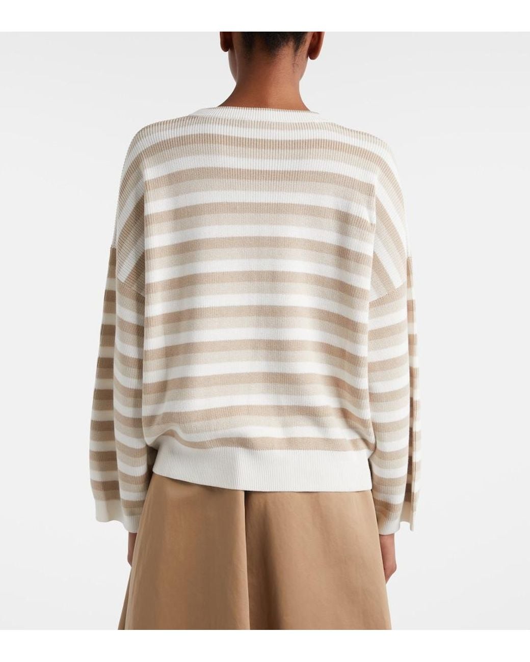 Brunello Cucinelli Natural Striped Cotton Sweater
