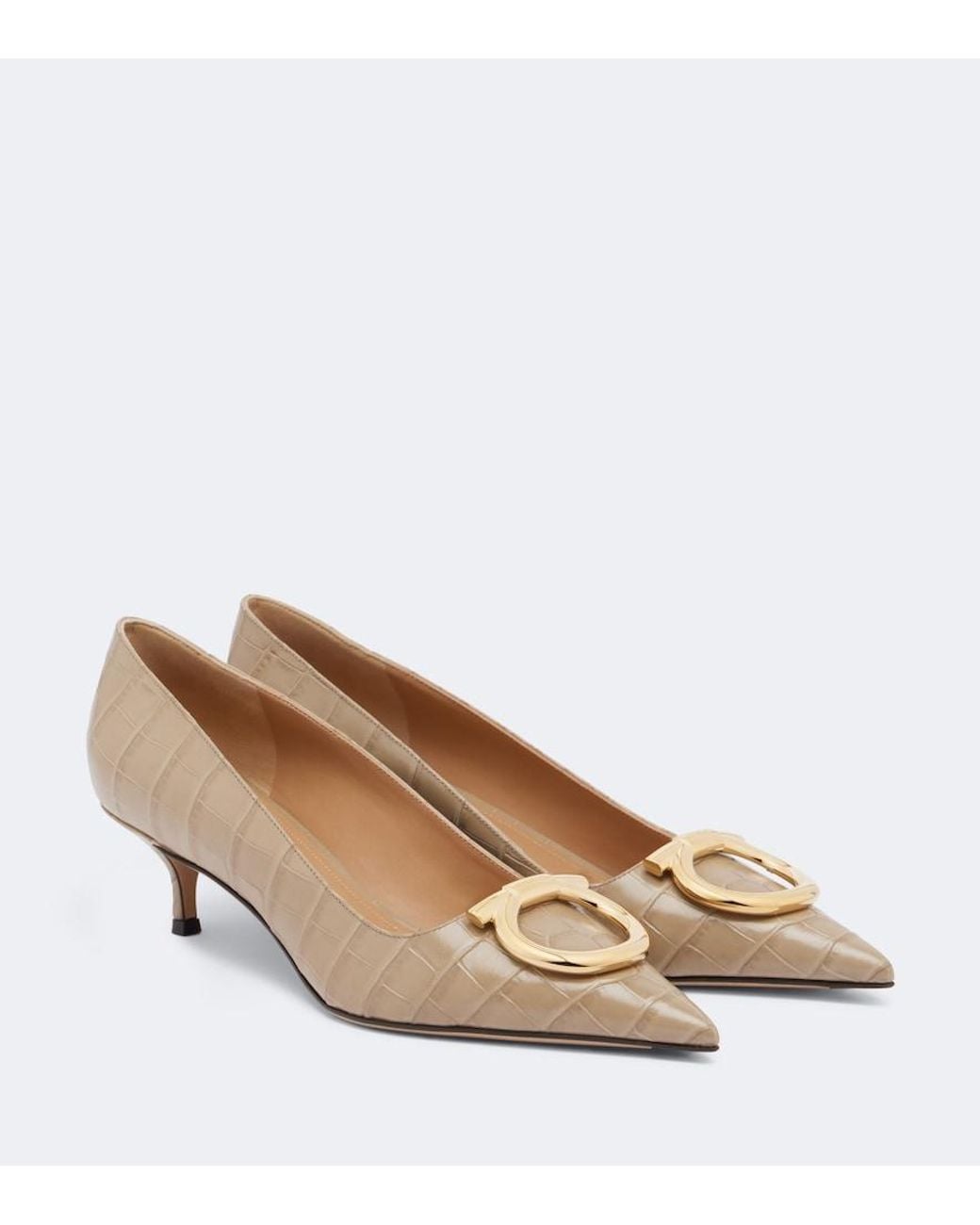 Ferragamo Brown Lara Gancini Croc-Effect Leather Pumps