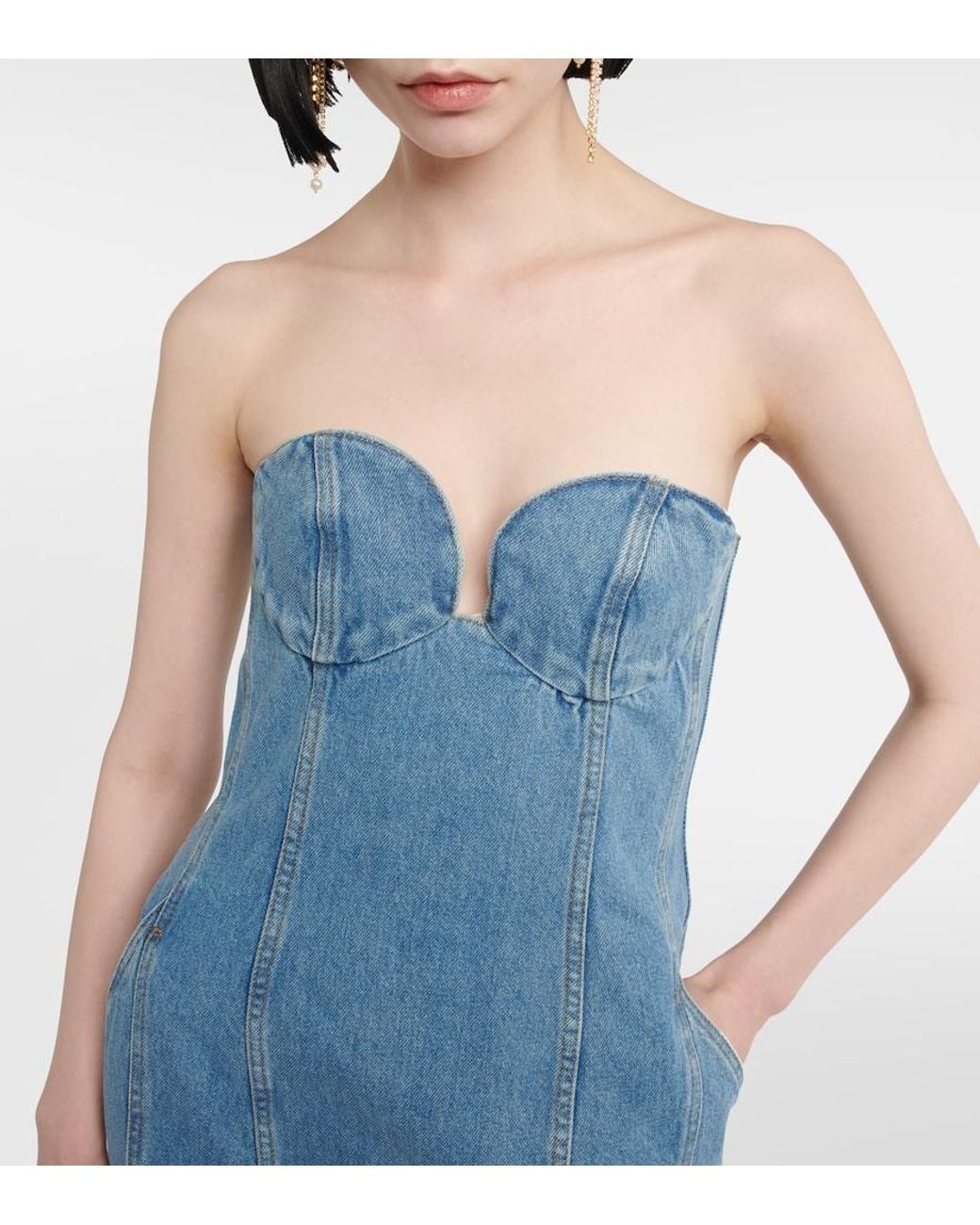 Magda Butrym Blue Denim Bustier Dress