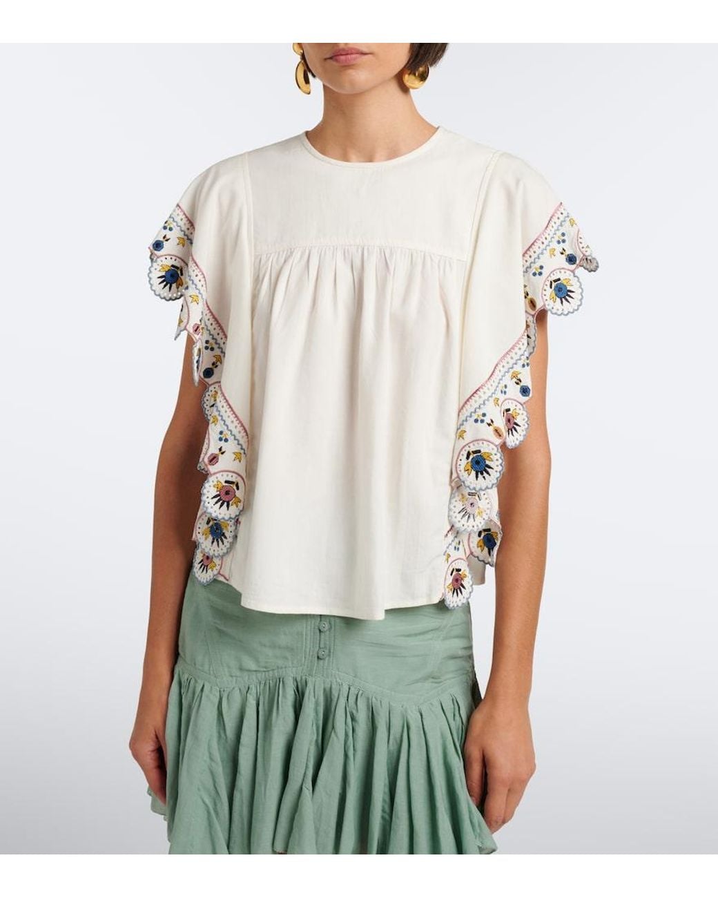 Isabel Marant White Marlie Embroidered Ruffled Blouse
