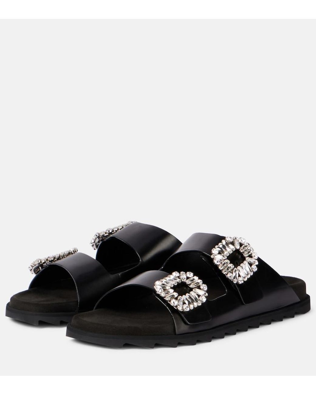 Roger Vivier Black Slidy Viv' Leather Sandals