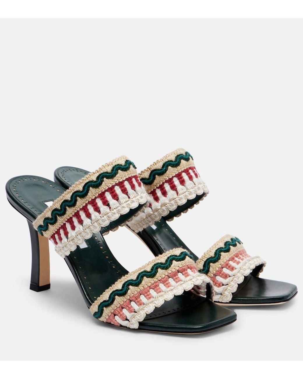 Manolo Blahnik Black Mabeco 90 Leather-Trimmed Knitted Mules