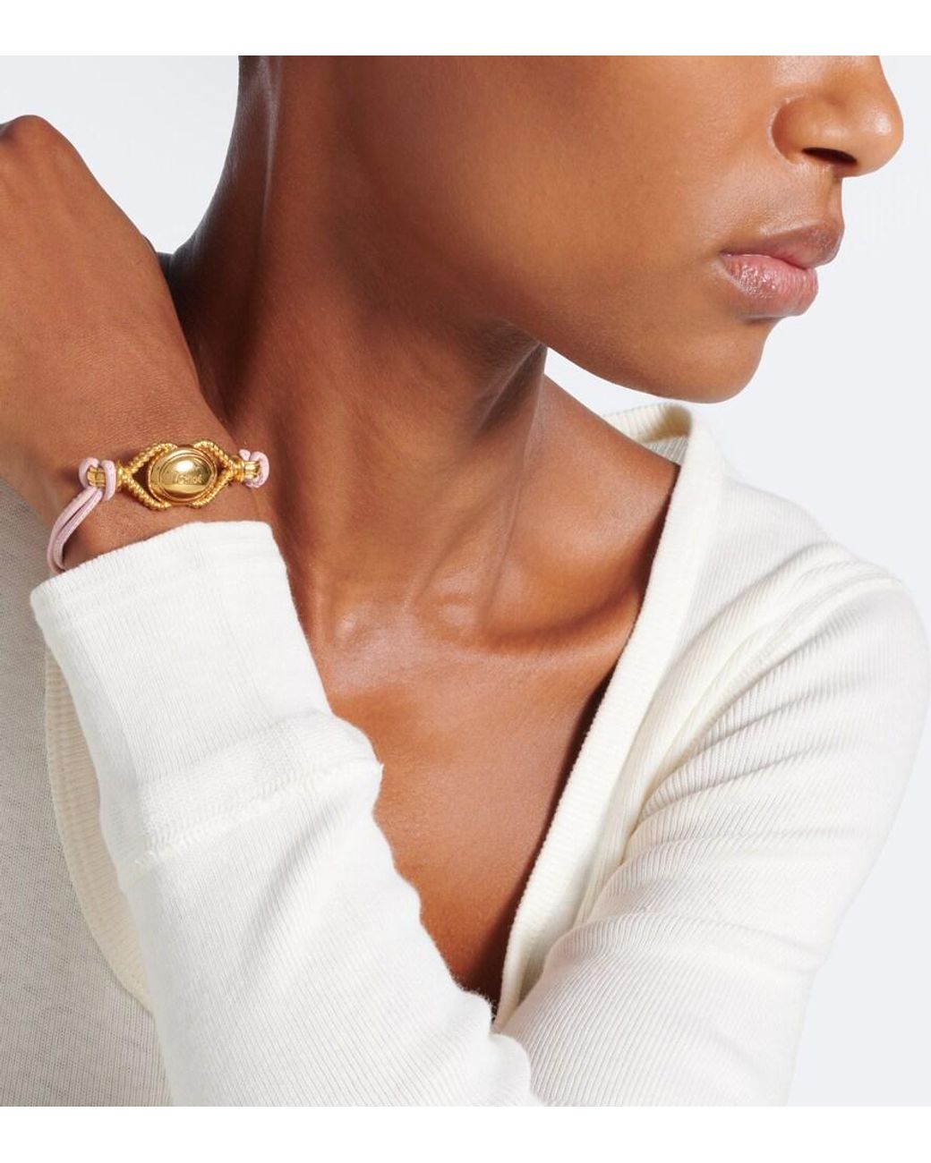 Chloé White Leather-Trimmed Bracelet