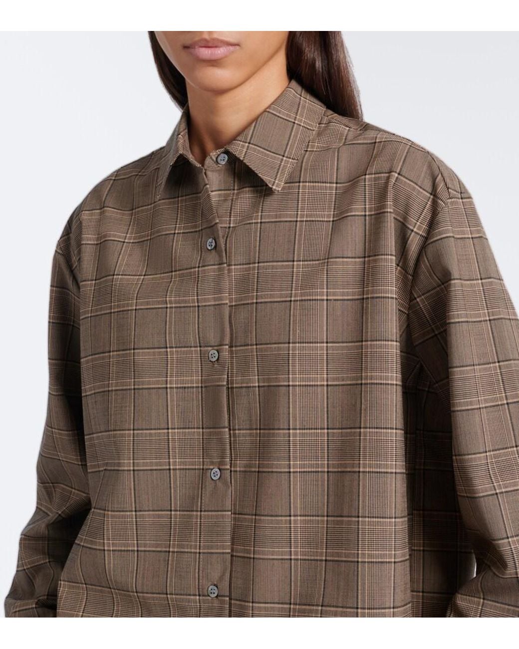 Leset Brown Mia Checked Oversized Shirt