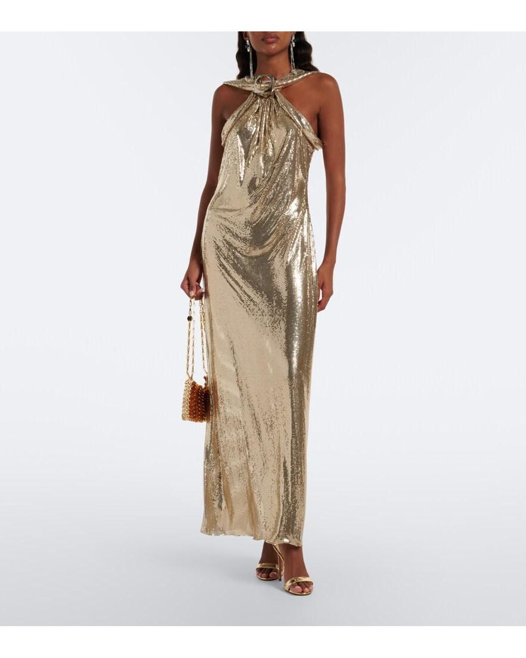 Rabanne Natural X Dinh Van Draped Mesh Gown