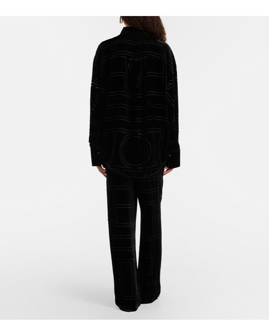 Totême Black Logo Velvet Wide-Leg Pants
